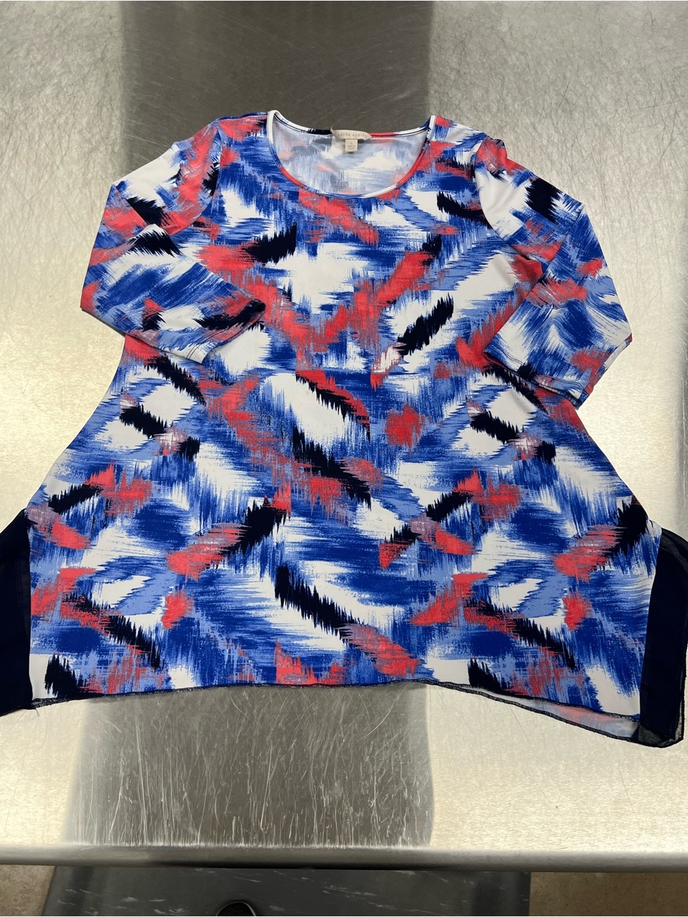 Laura Ashley 3/4 Sleeve Abstract Print Top - Blue, Pink & Black Women’s L
